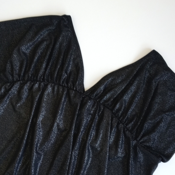 Vintage New York & Co Shimmery Black Shimmery Metallic Cap Sleeve Blouse XS - Picture 2 of 8